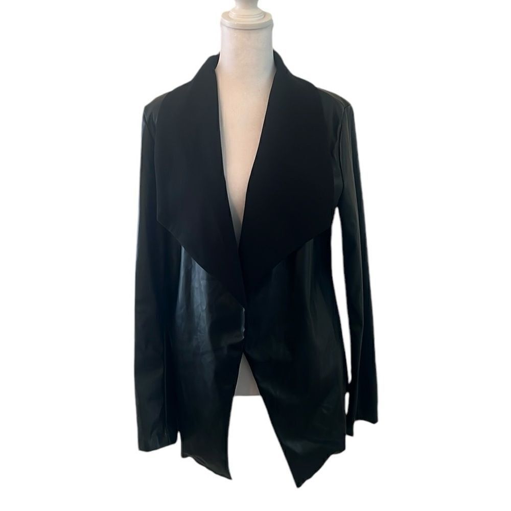 Shein sz6 NWOT black edgy faux leather raw hem open front shawl collared jacket